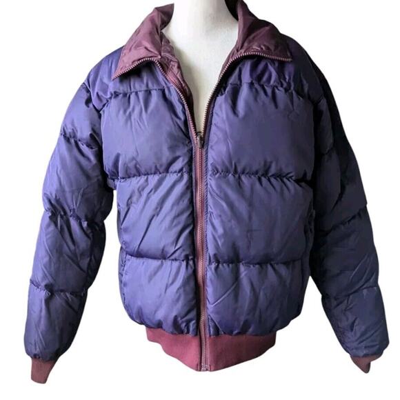 Vtg Columbia Down Puffer Jacket Women M Men Purple Maroon Reversible Ski 90s - Picture 1 of 16